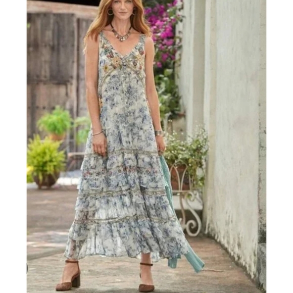 NWT Sundance Embroidered Sleeveless Maxi Dress Tiered Lined Slip size XL - Picture 2 of 13